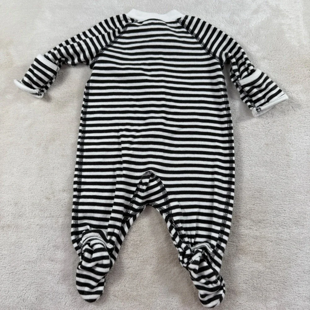 Hanna Andersson Baby 0-3M Organic Cotton Striped Snap Footed Sleeper Black White
